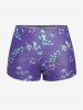 Plus Size Ruched Flower Leaves Print Boyleg Tankini Swimsuit -  