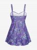 Plus Size Ruched Flower Leaves Print Boyleg Tankini Swimsuit -  