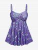 Plus Size Ruched Flower Leaves Print Boyleg Tankini Swimsuit -  
