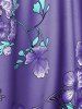 Plus Size Ruched Flower Leaves Print Boyleg Tankini Swimsuit -  