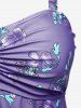 Plus Size Ruched Flower Leaves Print Boyleg Tankini Swimsuit -  
