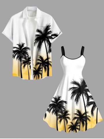 Coconut Tree Ombre Print Plus Size Matching Hawaii Beach Outfit For Couples - WHITE