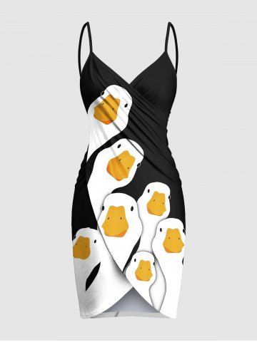Plus Size Cute Goose Print Hawaii Convertible Beach Cover Up - BLACK - 6X