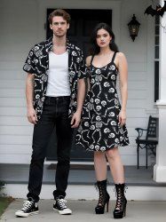 Halloween Skeleton Skull Print Plus Size Matching Outfit For Couples -  