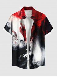Chemise hawaïenne grande taille à imprimé peinture à l'encre ombrée avec poches et boutons pour homme - Noir 4XL