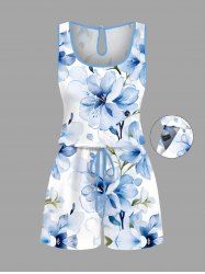Combinaison hawaïenne cintrée à imprimé floral aquarelle grande taille - Blanc 1X