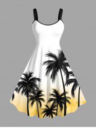 Plus Size Coconut Tree Ombre Print Hawaii Tank Dress -  