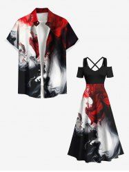 Ombre Ink Painting Print Plus Size Matching Hawaii Beach Outfit For Couples -  