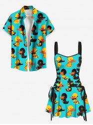 Ducks Print Plus Size Matching Hawaii Beach Outfit For Couples -  
