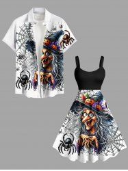Halloween Wizard Pumpkin Spider Web Print Plus Size Matching Outfit For Couples -  
