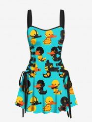 Ducks Print Lace Up Tank Dress -  