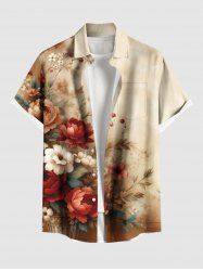 Chemise hawaïenne grande taille à imprimé floral, feuilles et branches, avec poches boutonnées et ombrées, pour homme - Abricot 4XL