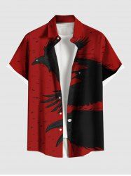 Plus Size Ink Painting Crow Print Halloween Button Pocket Shirt For Men -  