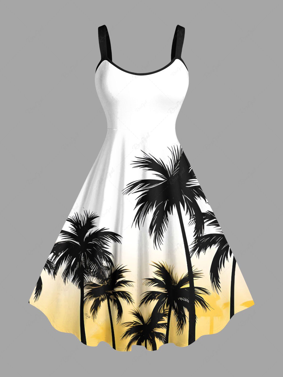 Affordable Plus Size Coconut Tree Ombre Print Hawaii Tank Dress  
