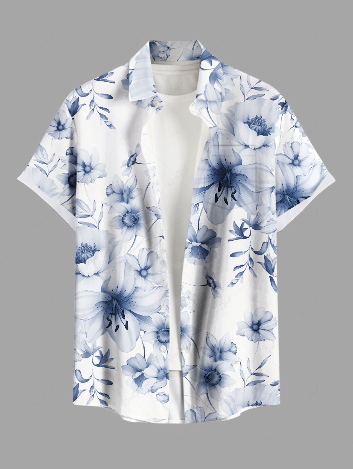 Chemise hawaïenne grande taille à imprimé fleurs et feuilles, avec poches et boutons, pour homme Blanc 3XL