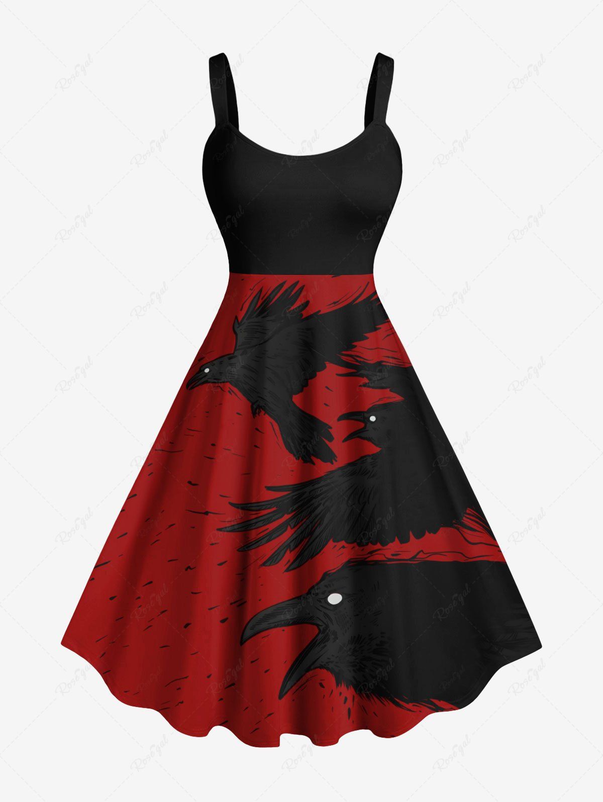 Discount Plus Size Ink Painting Crow Print Halloween A Line Tank Dress  