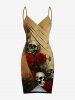 Distressed Skull Rose Flower Print Plus Size Matching Outfit For Couples -  