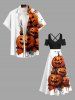 Plus Size Halloween Pumpkin Leaf Paint Splatter Print Cold Shoulder Crisscross Maxi Dress -  