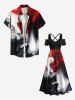 Plus Size Ombre Ink Painting Print Cold Shoulder Crisscross Hawaii Maxi Dress -  