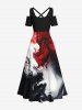 Plus Size Ombre Ink Painting Print Cold Shoulder Crisscross Hawaii Maxi Dress -  