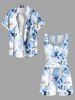 Plus Size Flowers Watercolor Print Cinched Hawaii Romper -  
