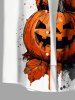 Plus Size Halloween Pumpkin Leaf Paint Splatter Print Buttons Pocket Shirt For Men -  
