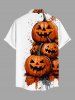 Plus Size Halloween Pumpkin Leaf Paint Splatter Print Buttons Pocket Shirt For Men -  