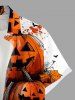 Plus Size Halloween Pumpkin Leaf Paint Splatter Print Buttons Pocket Shirt For Men -  