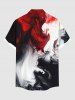 Chemise hawaïenne grande taille à imprimé peinture à l'encre ombrée avec poches et boutons pour homme - Noir XL