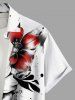 Chemise hawaïenne grande taille à imprimé floral et éclaboussures de peinture à l'encre, boutons et poches pour homme - Blanc 5XL