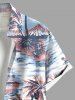 Plus Size Coconut Tree Sea Waves Boat Print Buttons Pocket Hawaii Shirt For Men -  
