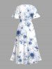 Plus Size Flowers Leaf Print Split Hawaii Midi Dress -  