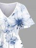 Plus Size Flowers Leaf Print Split Hawaii Midi Dress -  