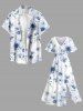 Plus Size Flowers Leaf Print Split Hawaii Midi Dress -  