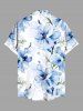 Plus Size Flowers Watercolor Print Buttons Pocket Hawaii Shirt For Men -  
