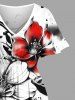 Plus Size Flowers Ink Painting Splatter Print Split Hawaii Midi Dress -  