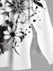 Plus Size Flowers Ink Painting Splatter Print Split Hawaii Midi Dress -  