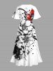 Plus Size Flowers Ink Painting Splatter Print Split Hawaii Midi Dress -  