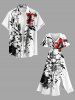 Plus Size Flowers Ink Painting Splatter Print Split Hawaii Midi Dress -  