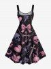 Robe débardeur grande taille à imprimé tête de mort, cœur, nœud papillon, étoiles et chaînes pour Halloween - Noir 5X