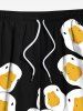 Plus Size Cute Goose Print Hawaii Drawstring Beach Shorts For Men -  