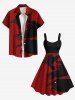 Robe trapèze grande taille à imprimé corbeau et peinture à l'encre pour Halloween - Rouge 2X