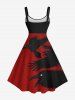 Robe trapèze grande taille à imprimé corbeau et peinture à l'encre pour Halloween - Rouge 2X