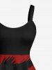 Robe trapèze grande taille à imprimé corbeau et peinture à l'encre pour Halloween - Rouge 2X