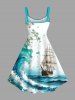 Plus Size Sea Waves Sailboat Flower Branch Print Hawaii Cruise A Line Tank Dress -  