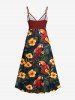 Plus Size Tropical Leaf Hibiscus Flower Parrot Print Hawaii Surplice A Line Cami Dress -  