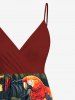 Plus Size Tropical Leaf Hibiscus Flower Parrot Print Hawaii Surplice A Line Cami Dress -  