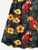 Robe camisole trapèze à surplis grande taille, motif feuilles tropicales, hibiscus, fleurs, perroquets, imprimé hawaïen - Rouge 4X