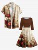 Flower Leaf Branch Print Hawaii Ombre 50's Vintage A Line Dress -  