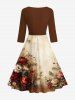 Flower Leaf Branch Print Hawaii Ombre 50's Vintage A Line Dress -  
